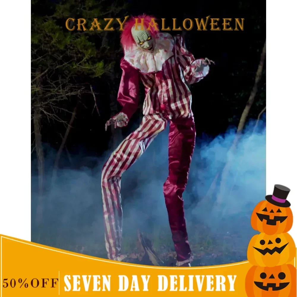 Halloween Horror Decoration, 6.5-Foot Tall Horror Clown Animation, Halloween Outdoor Lawn and Courtyard Decoration Props