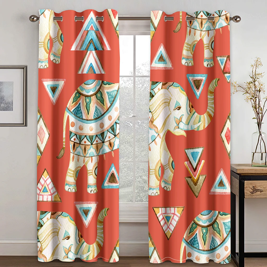 

3D Bohemian Style Animal Elephant Curtains 2 Panels Moroccan Style Home Living Room Bedroom Balcony Window Decor Curtains