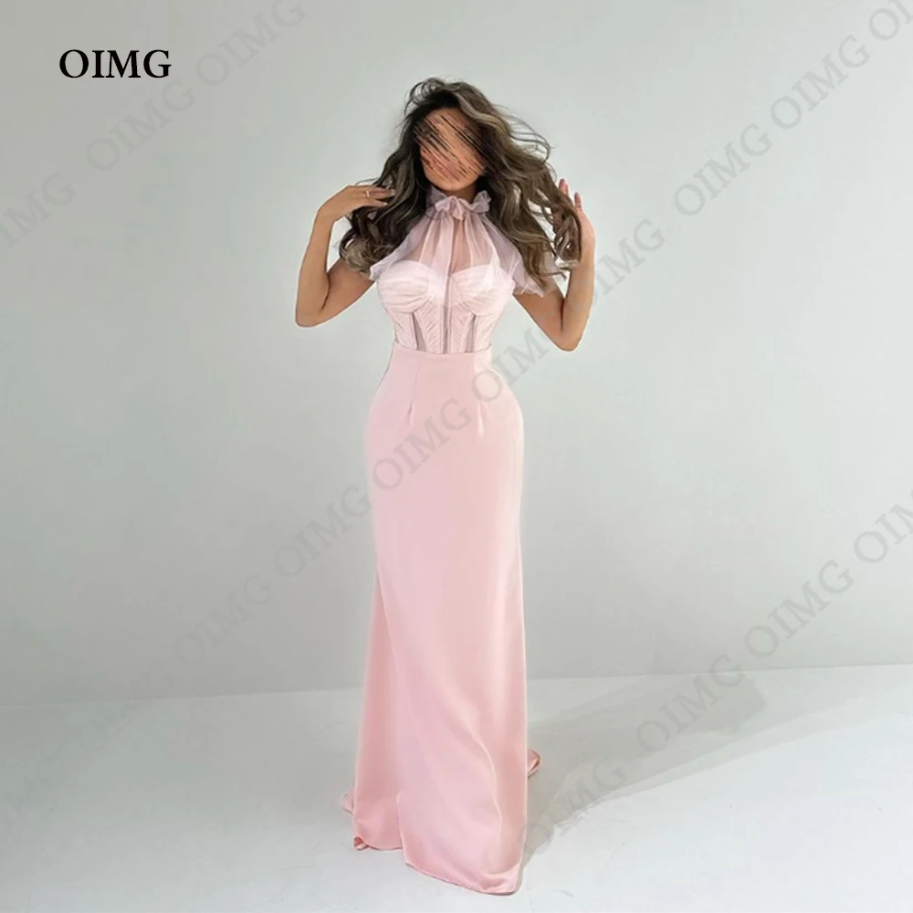 OIMG Light Pink Elegant Wedding Party Dresses High Neck Sleeveless High Neck Prom Robe 2023 New Gown Formal Dress Women Vestidos