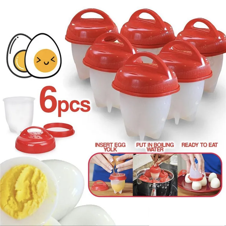 6pcs BPA Free Silicone Egg Boiler Steamer Non-stick Silicone Egg Cook Cups Fast Egg Poacher for Breakfast Kitchen Cooking Tool