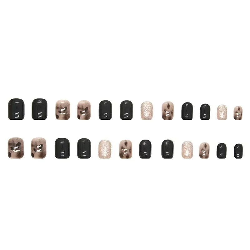 24pcs/set Black Reusable Adhesive Fake Nails Beveled Pattern Wearing Art False Nails Finished Fashion Press on Nail