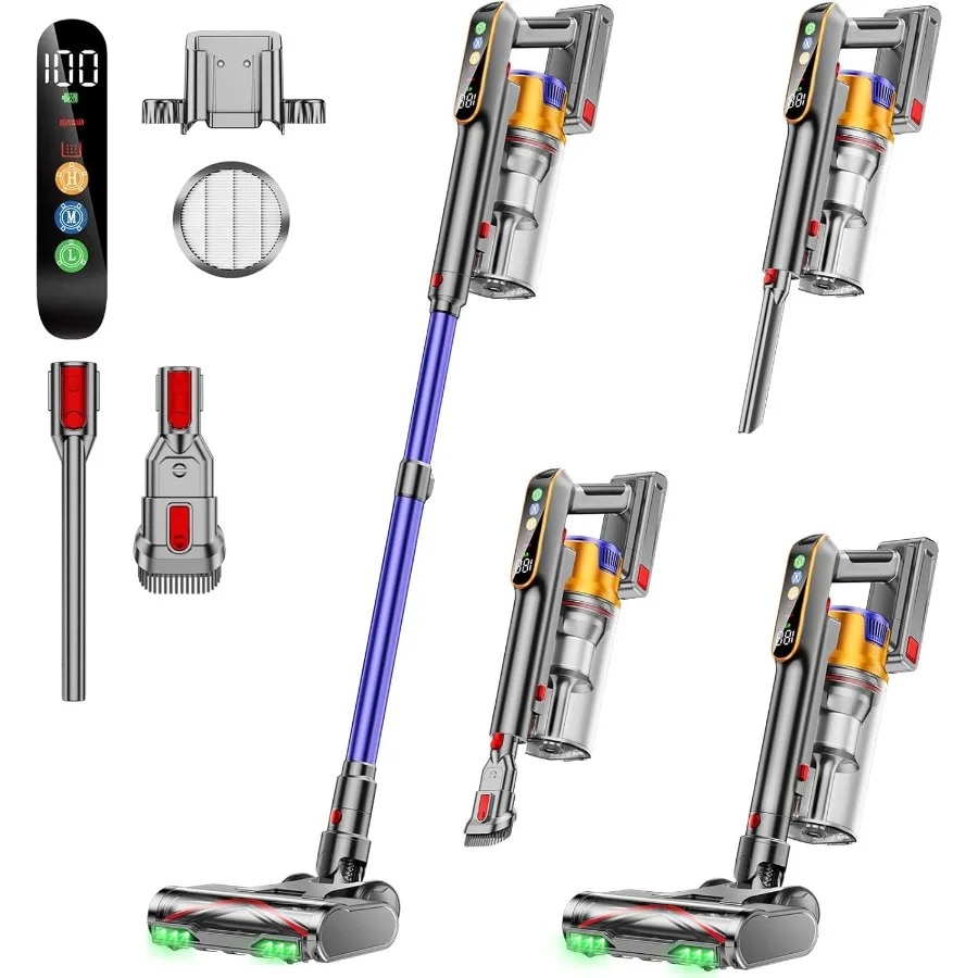 Cordless Vacuum Cleaner 650W 55KPA 70Mins Vacuum Cleaners for Home Stick Vacuum with 1.8L Cup Anti-Tangle 8-Stage Filter System