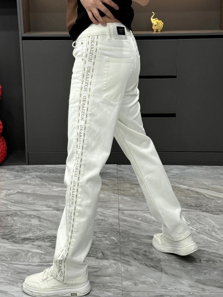 

Spring New Sle White Jeans Men's Faion High Quali Haome Loose Straight Leg Pants Youth Casual Embroidered Long Trousers