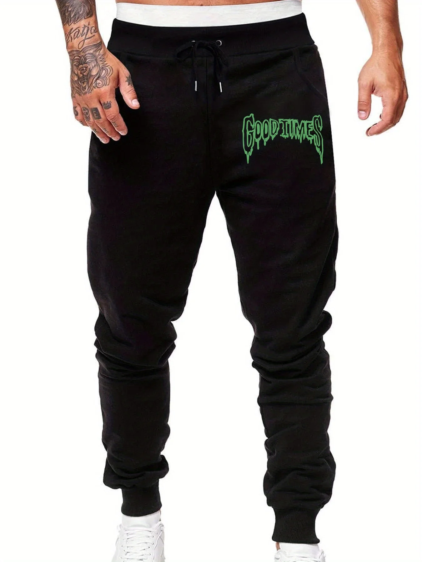 Cool‑styled Slime Drip Effect Word Graphic Print Comfy Sweatpants Men Hip Hop Sports Jogger Trousers Fit Wear Gear