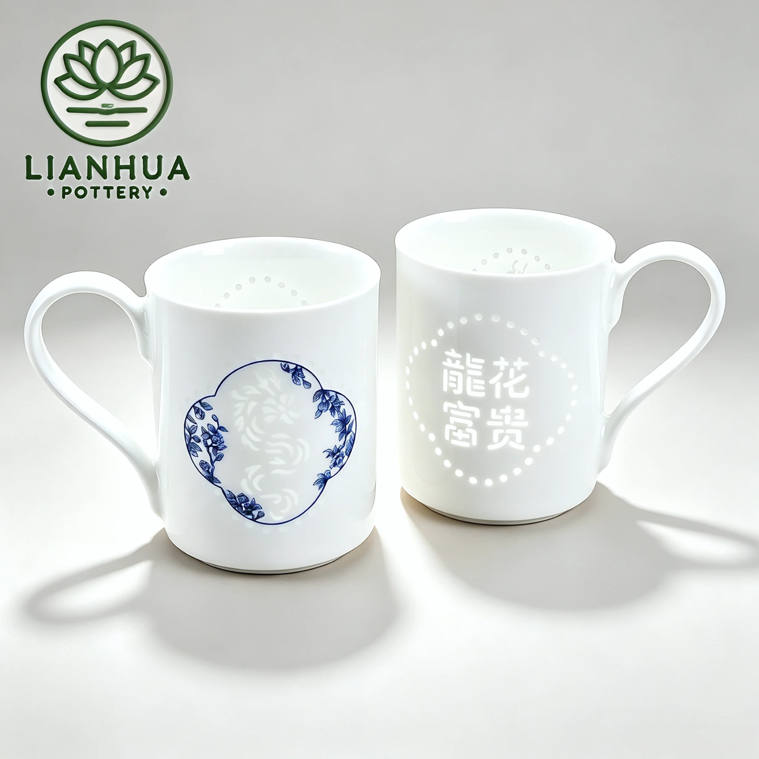 LIANHUA POTTERY Linglong Porcelain Mug Handcrafted Chinese Zodiac Loong (Dragon) for Auspicious Fortune Wedding Anniversary Gift