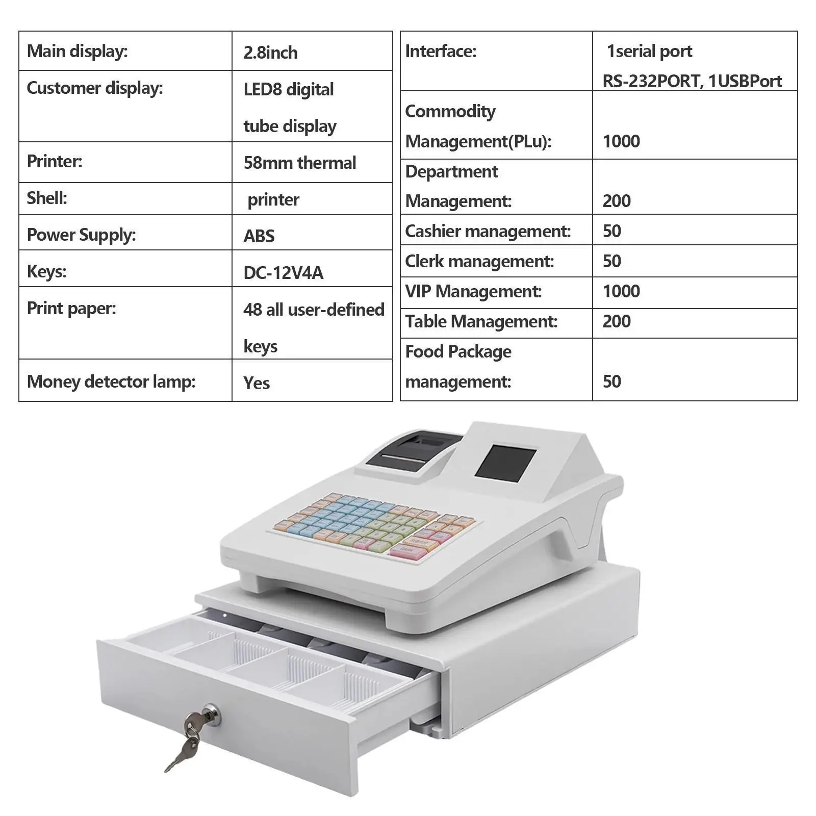 Desktop Electronic Cash Register for Small Business, English System with 58mm Thermal Printer