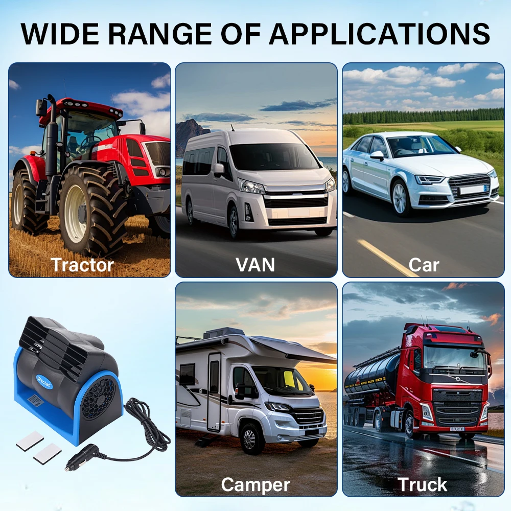 12V Car Cooling Fan Portable Adjustable Speed Rotating Switch With Cigarette Lighter Plug For Car Truck SUV RV Tent