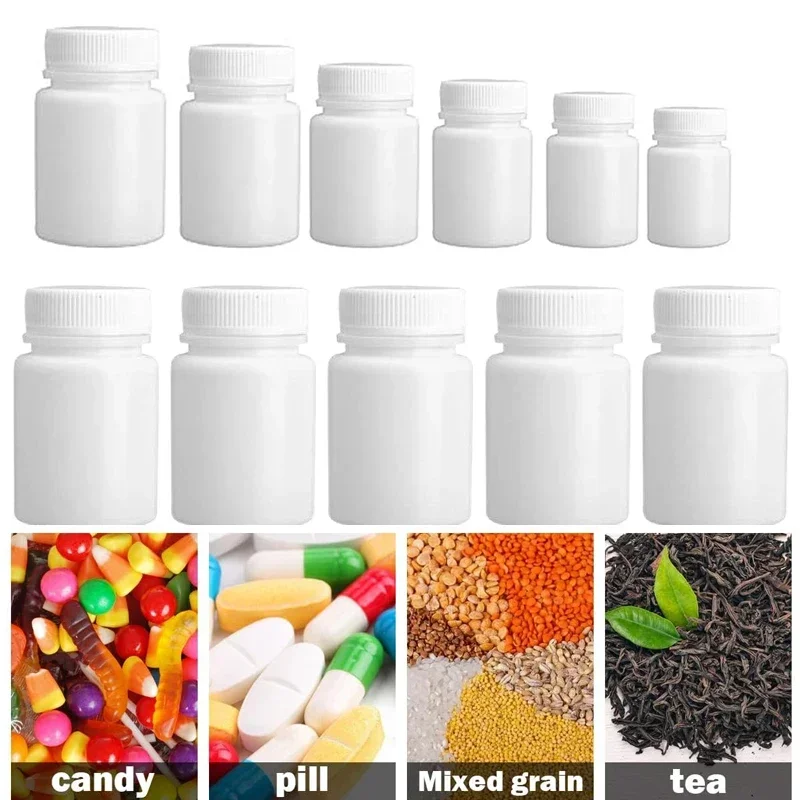 10Pcs 15ML-100ML Empty White HDPE Plastic Medical Pill Bottles With Lids Portable Containers For Tablets Capsule Solid Powder