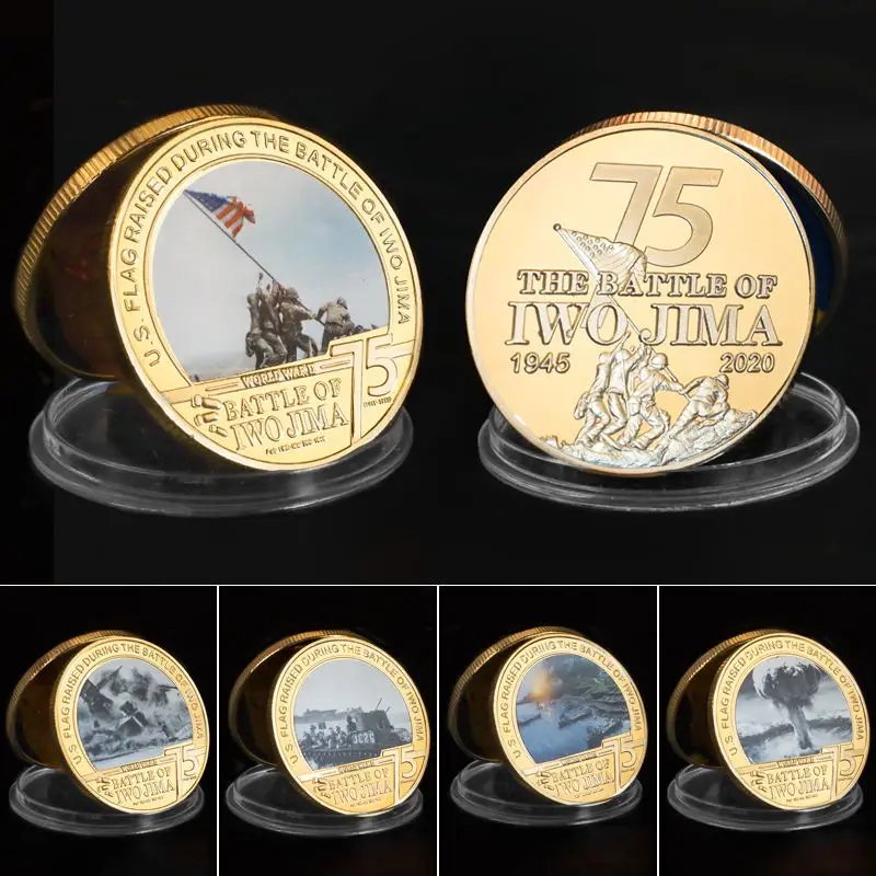 War II Battle of Iwo Jima Gold Plated Commemorative Coins US VS Japan Military Army Challenge Coins Souvenir Collectible Gift