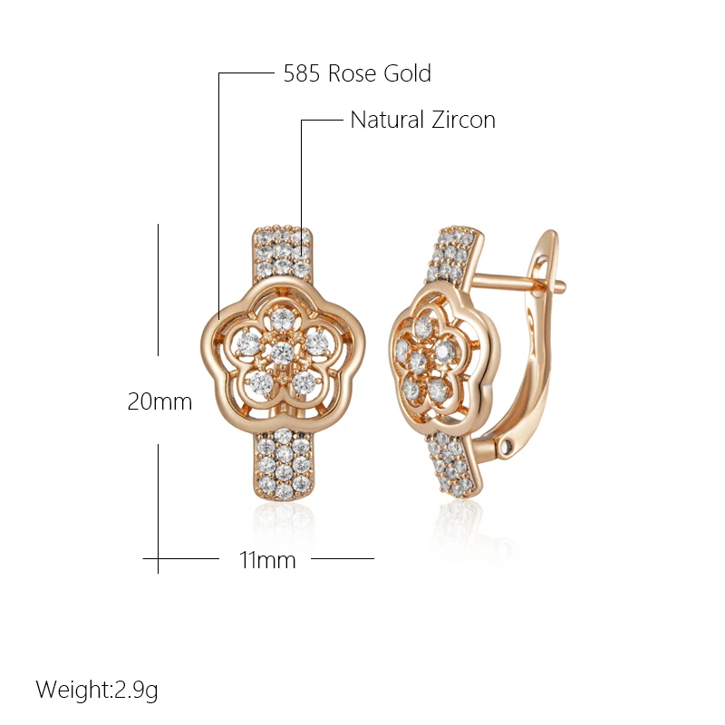 Kienl Hot 585 Rose Gold Color Crystal Flower Earring Women Natural Zircon Accessories Trend Ethnic Bride Daily Vintage Jewelry