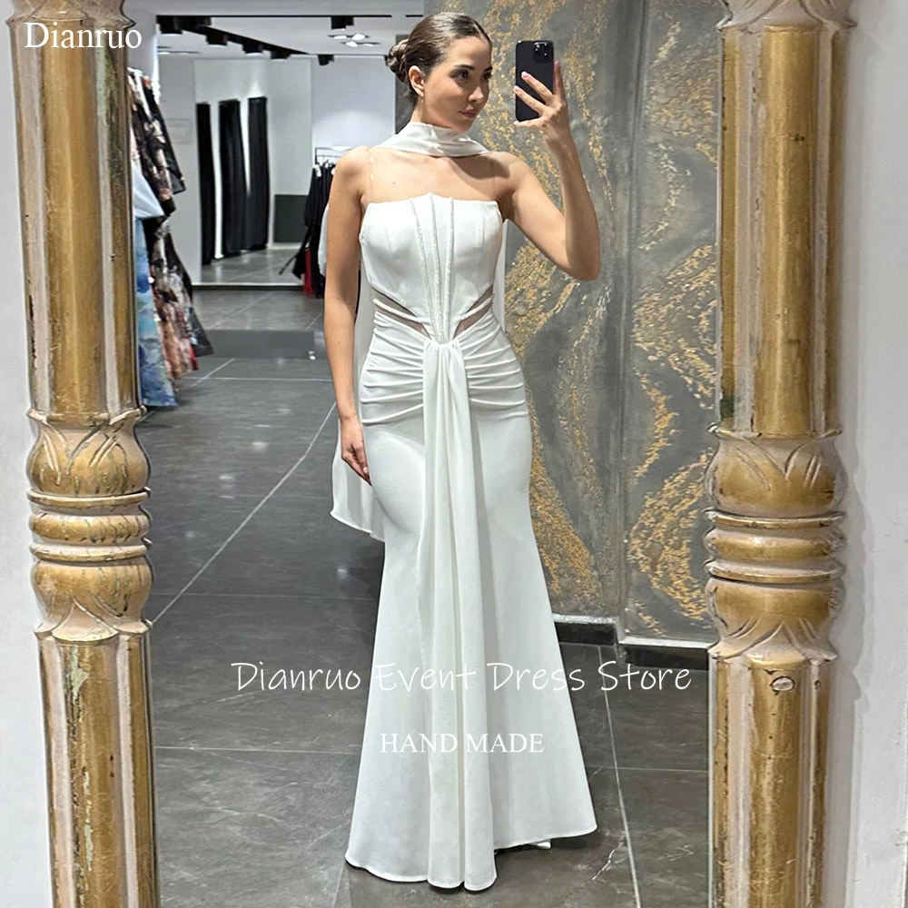 

Dianruo Mermaid Ruched Wedding Dress Ribbons Ruched Vestido De Noiva Strapless Draped Long Length Evening Dresses Customized