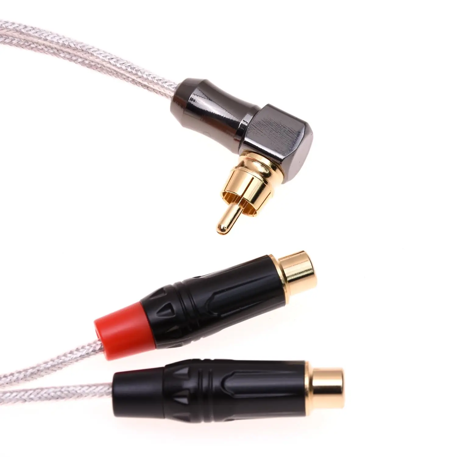 مكبر صوت صوتي ، درع مطلي بالفضة ، L-Type ، RCA ذكر إلى 2 أنثى ، محول 1 إلى 2 ، 20