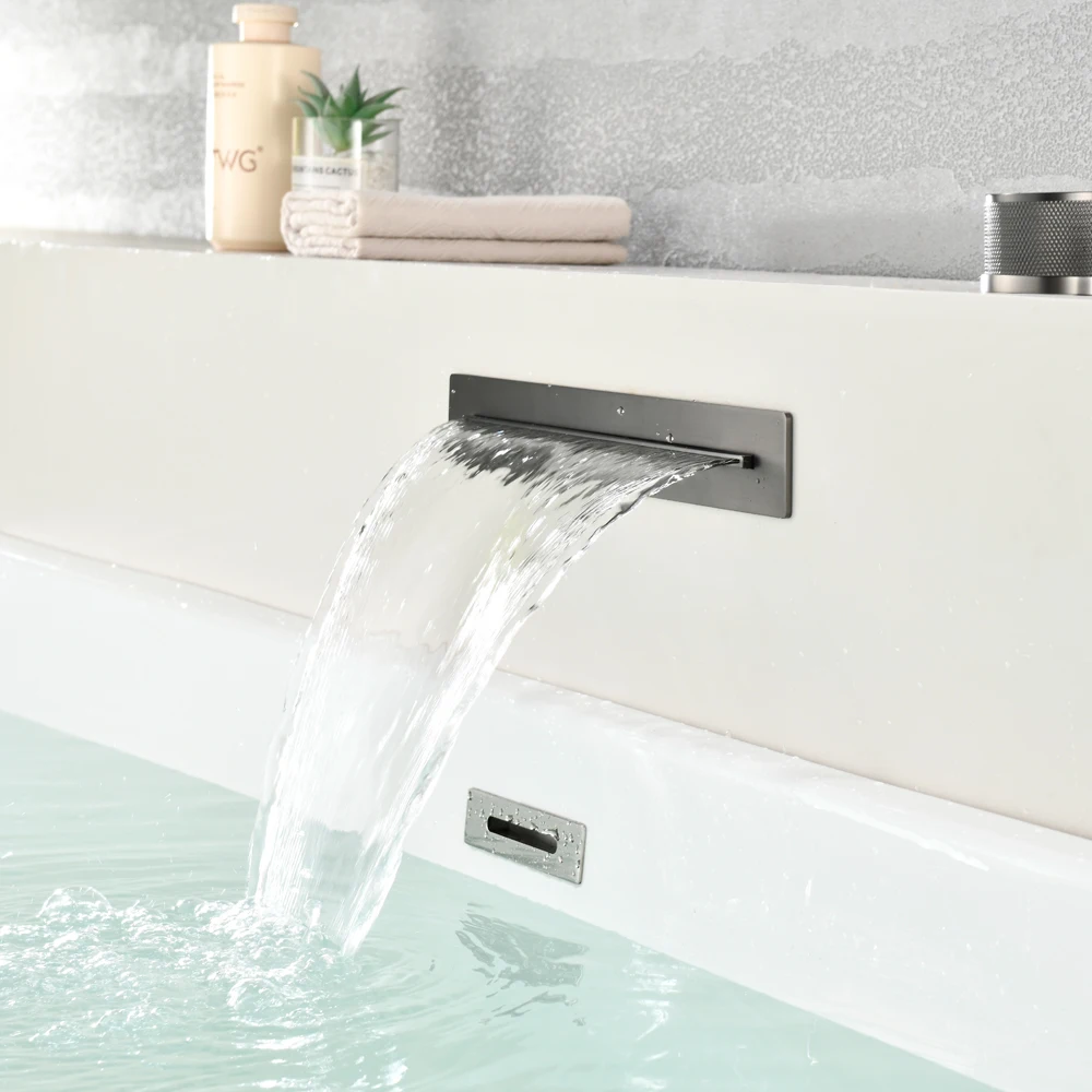 1 Inch 6 Fen Large Diameter Bathtub Faucet, Waterfall Spout, Wall-Mounted Brass Mixer for Hotel Spa Private Hot Spring Bath