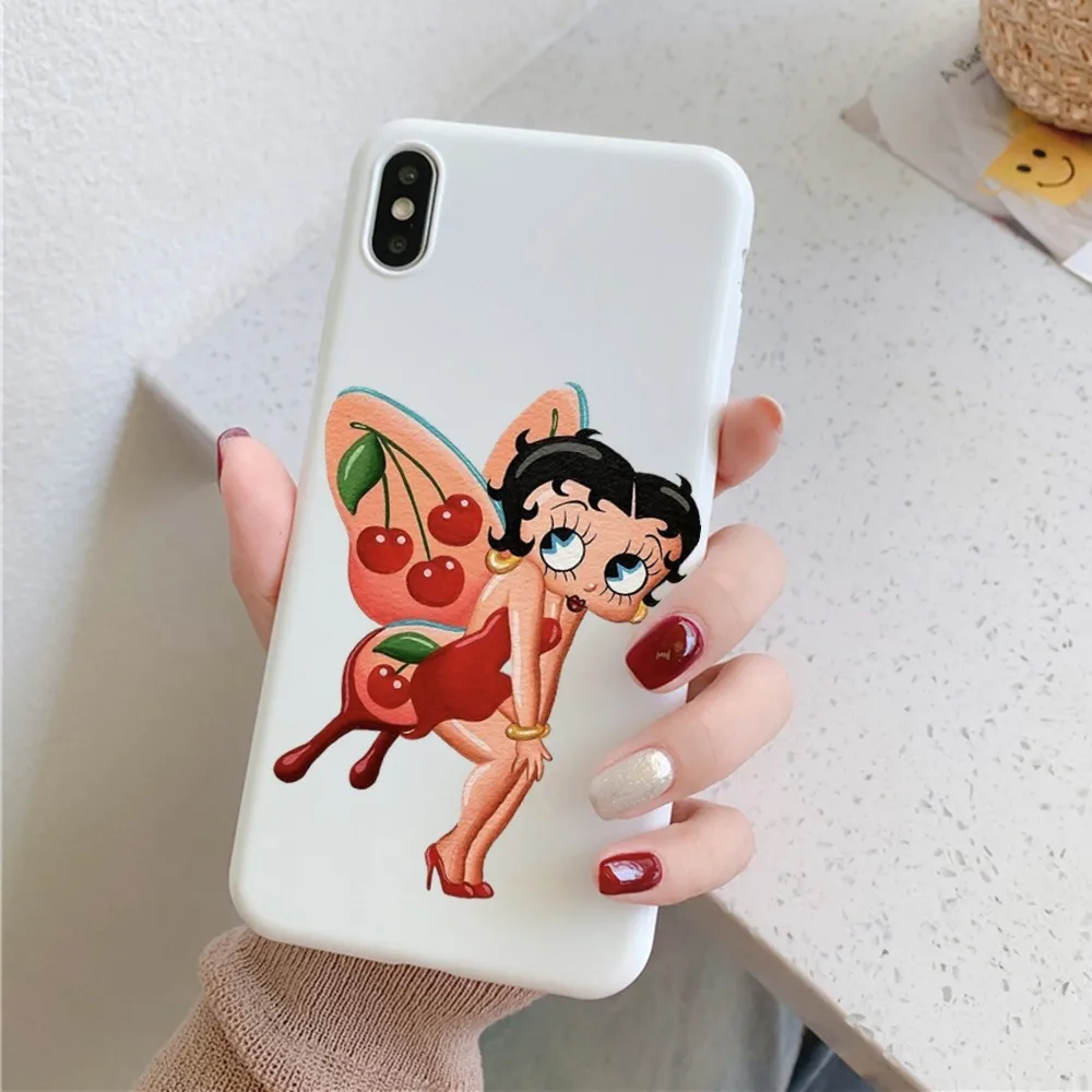 Cute Cartoon B-BettyS Girl for iPhone 14 11 12 13 Mini Pro Xs Max 8 7 6 6S Plus X XR Solid Candy Color Case