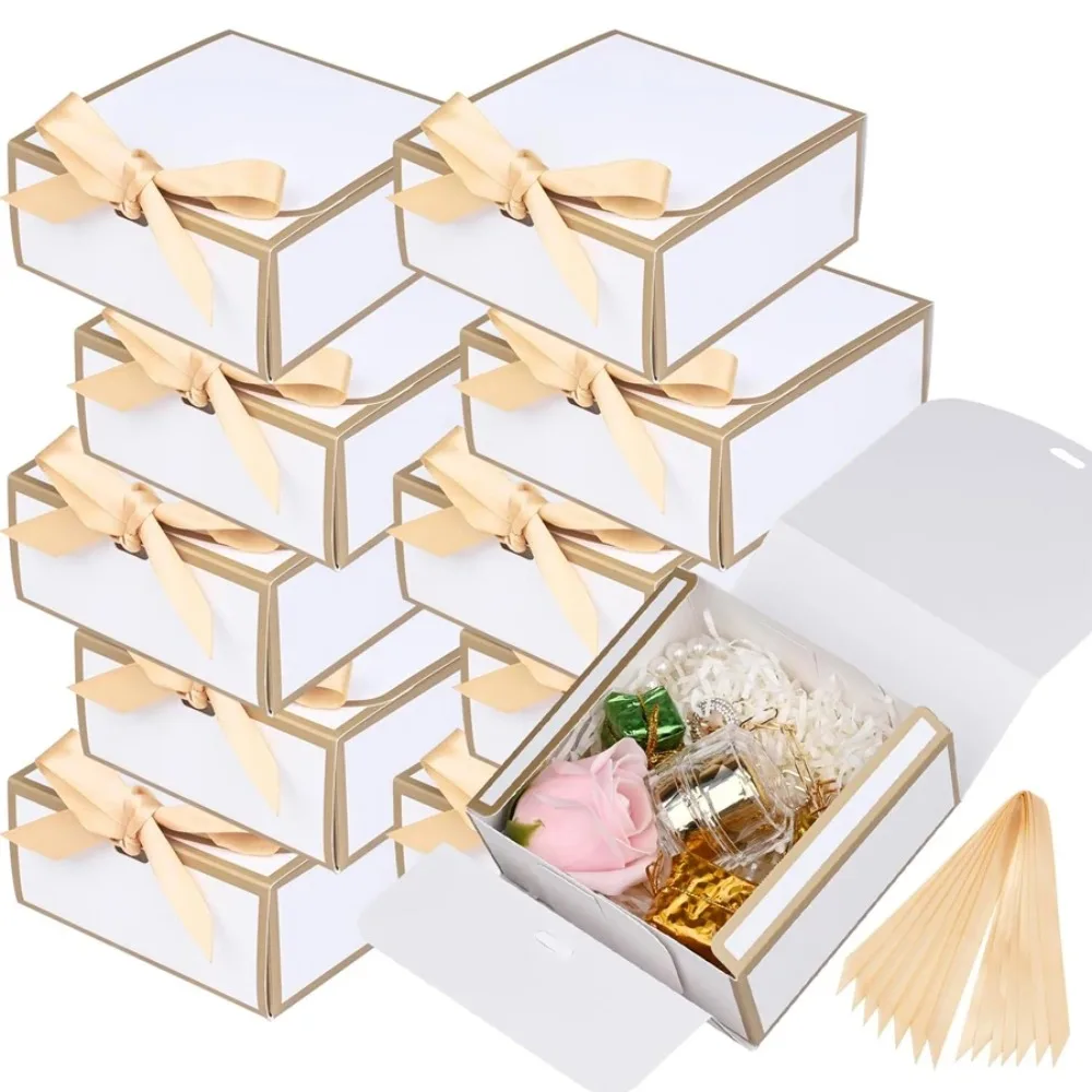20 Stück/10 Sets Elegante kleine Geschenkboxen mit Deckel, eleganter Goldbesatz, goldenes Band, geeignet für alle Arten von Feiertagen