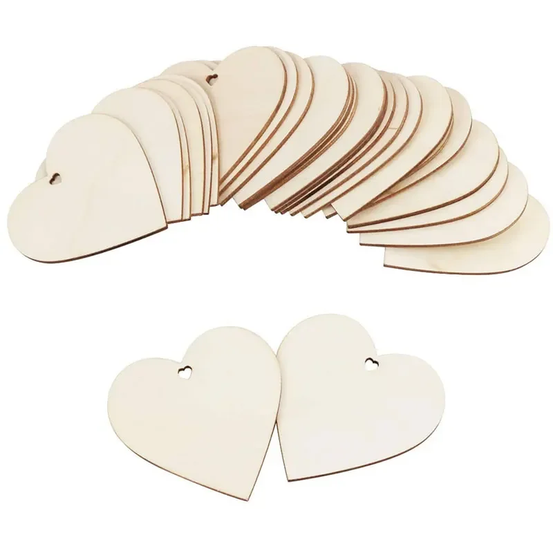 10/20Pcs Natural Unfinished Wooden Heart Shape Ornaments Love Heart Wood Slices DIY Wooden Circle Disc for Christmas Decor 80mm