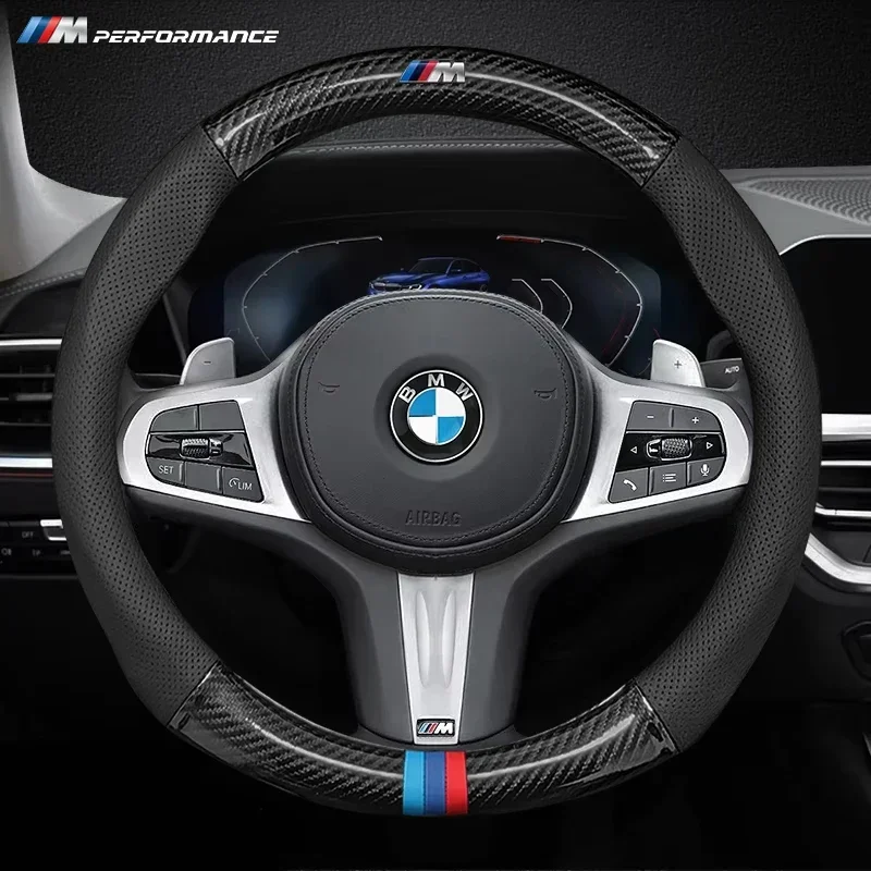 

Car Steering Wheel Cover Carbon Fiber Leather For BMW M E46 E90 E60 F30 E39 F10 F20 E87 E36 F20 F30 1 2 3 5 7 Series X1 X3 X5 X7
