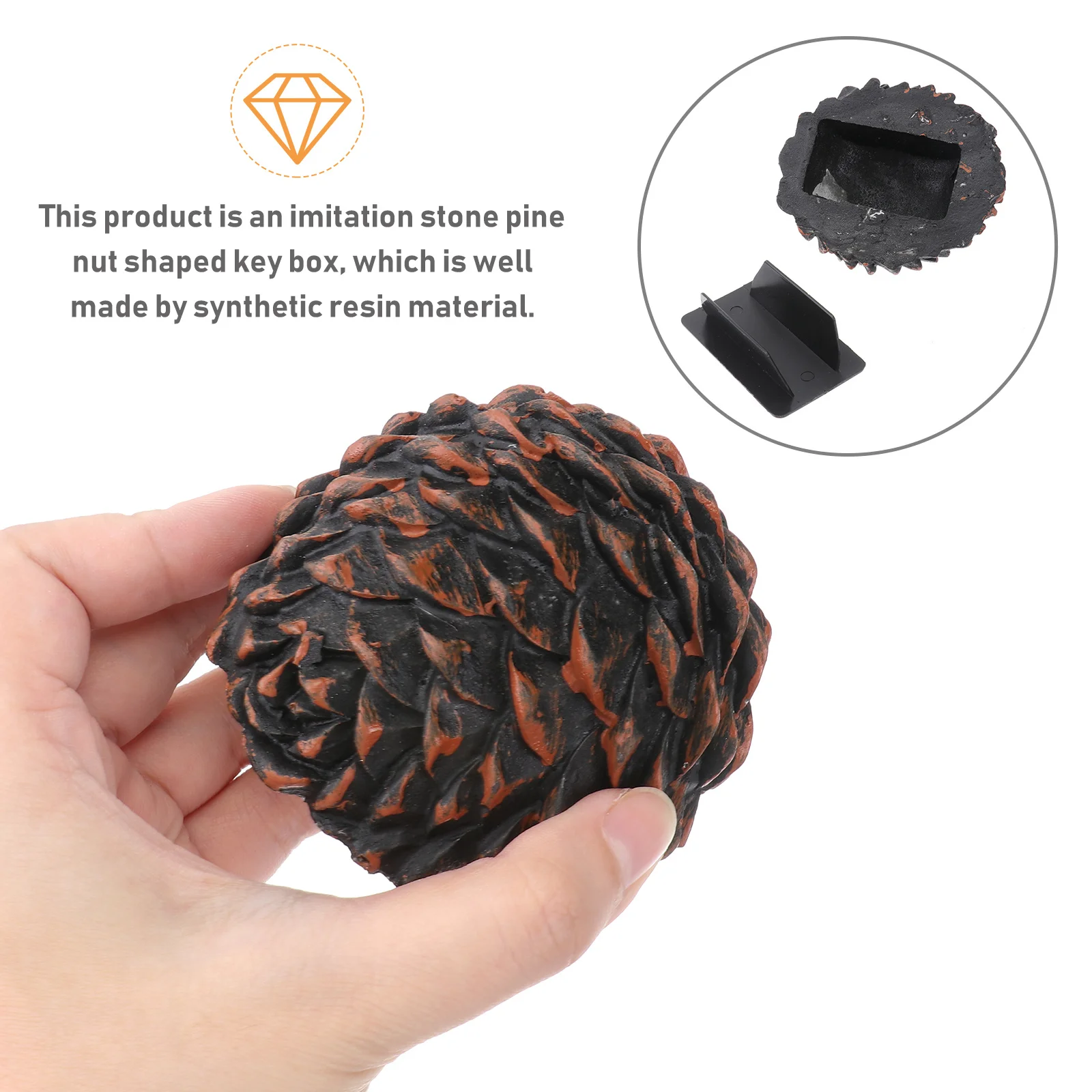 1Pcs Resin Key Box Pine Nut Shaped Imitation Stone Outdoor Security Storage Container Hidden Key Holder for Yard Garden