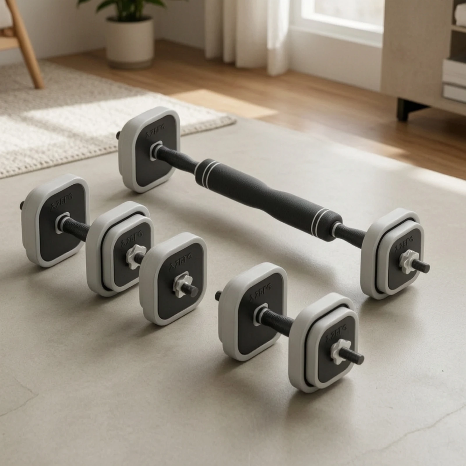 Adjustable Dumbbell with Square Plates Anti-Roll Adjustable Barbell with Rubber Plates Dumbbell with Connector Easy to Use