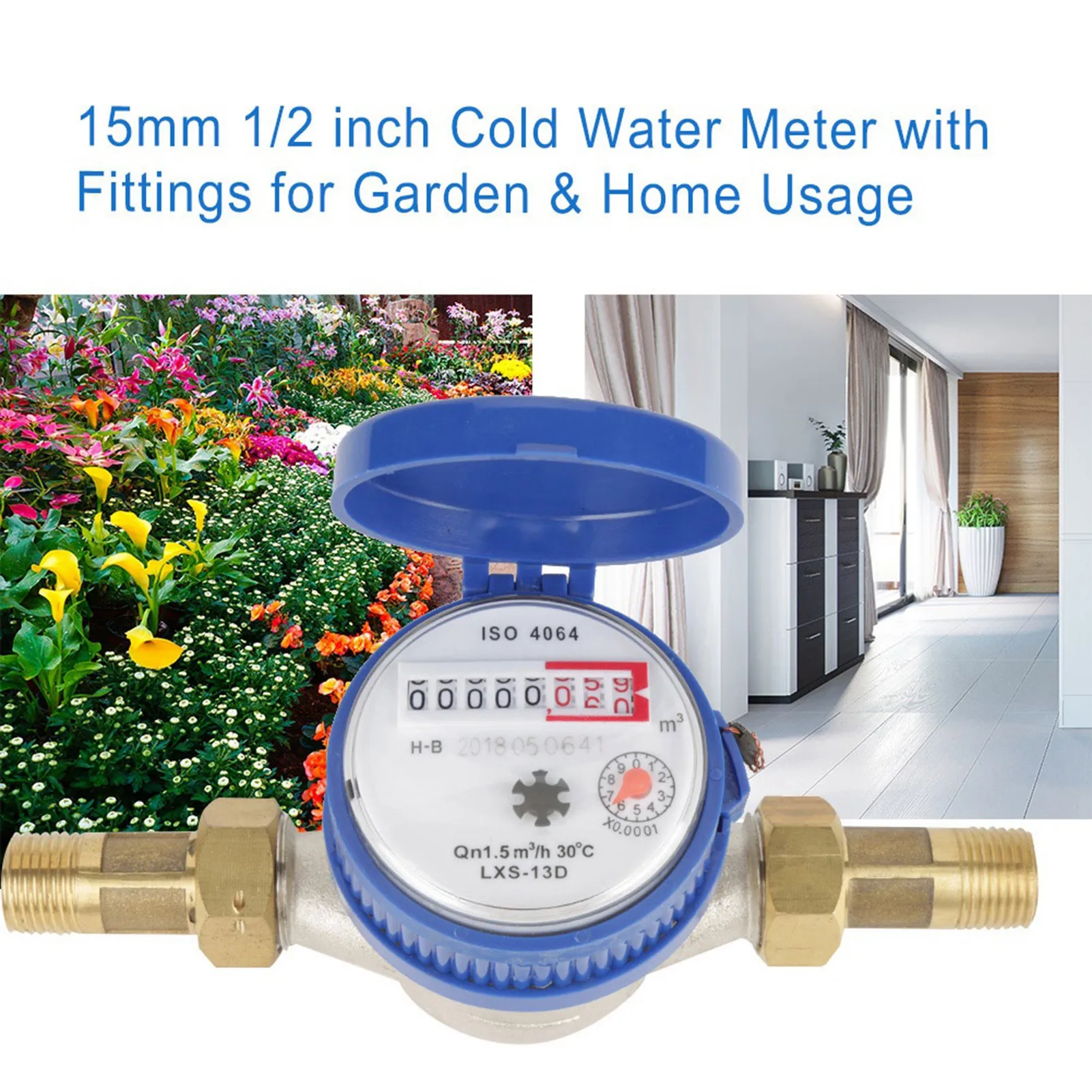 Cold Water Meter 15mm cold Water meter 15mm 1/2 Inch Cold Water Meter with Fittings for Garden &amp Home Usage Home Water Meter