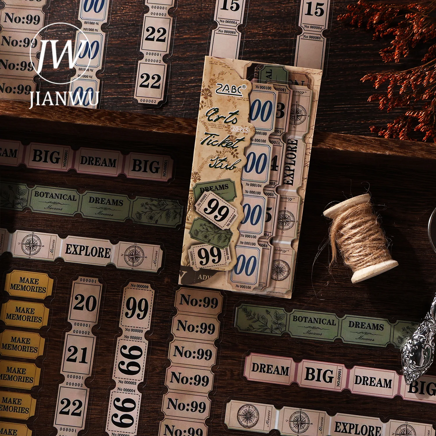 JIANWU Vintage Life Ruler Bill Label Landscape Material Collage Scrapbooking PET Sticker Creative DIY Journal Stationery - view 3