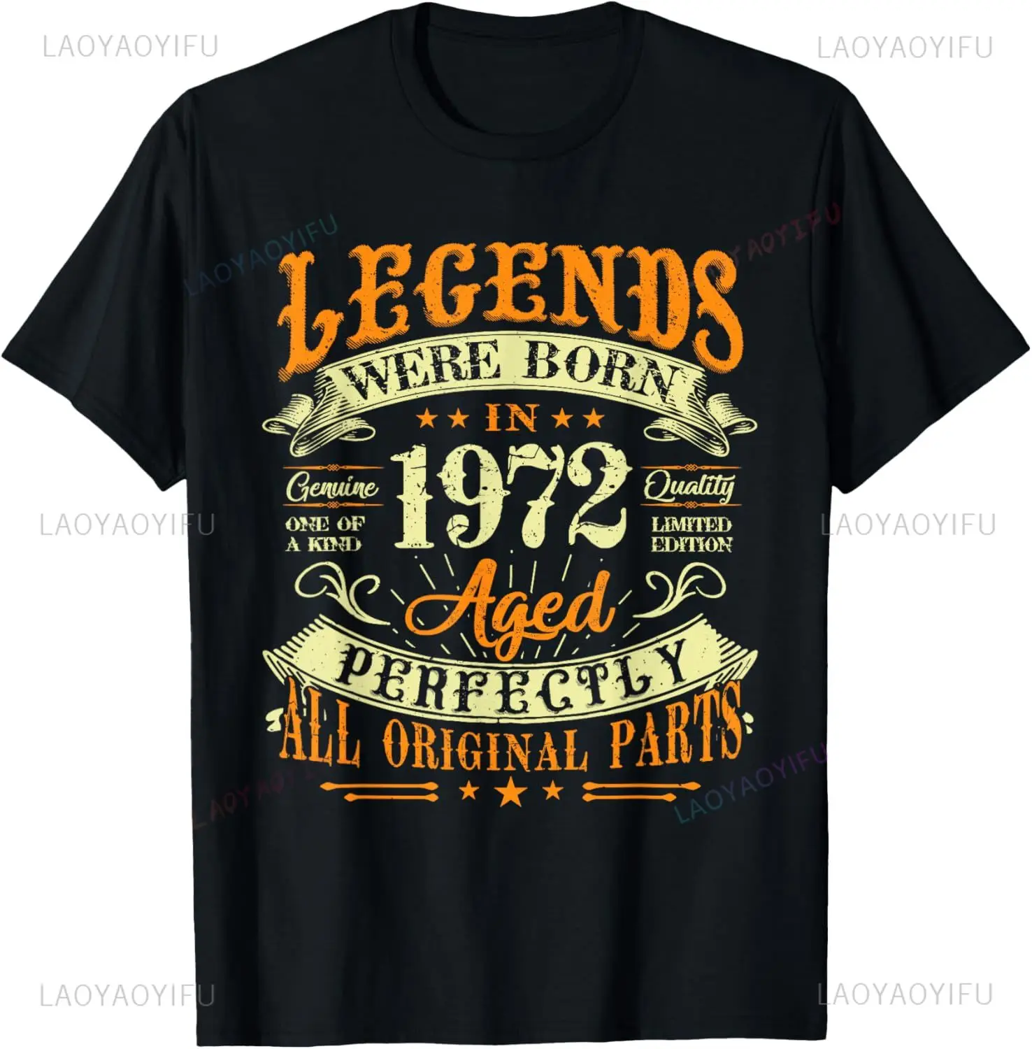 Vintage Legends Born in 1972 Men and Women Short Sleeves Printed T-shirt Custom Printed Graphic T Shirts Ropa Hombre
