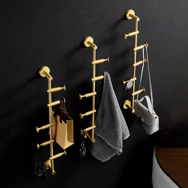 Brass Coat Rack Stand Wall-mounted 5/6 Hooks Towel Clothes Hanger Luxury No Drilling/drilling Installation 옷걸이 perchero de pie