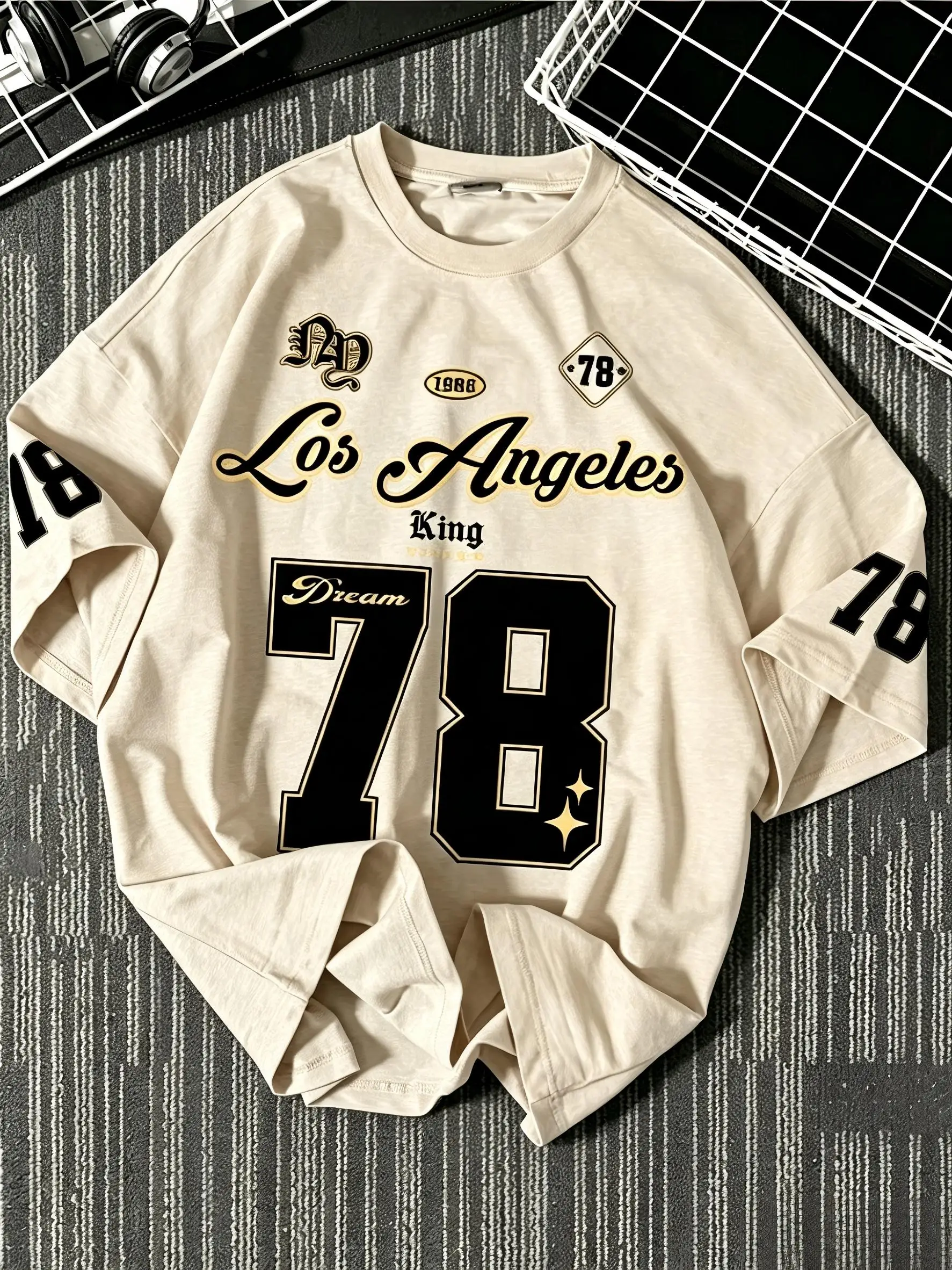 Amerikanisches Herren-Sommer-T-Shirt mit Los Angeles-Print, 78, Mikro-Elastik, Atmungsaktiv, Rundhalsausschnitt, Outdoor-Freizeit-Sport-Oberteil – Detail 8