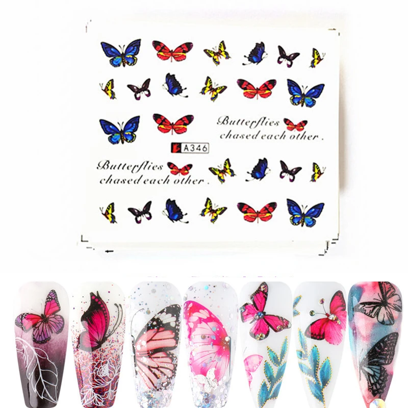 48Pcs 3D Butterflies Series Flowers Bush Nail Art Design Water Transfer Sliders Decals for Nail Sticker DIY Tips Decoration Tool