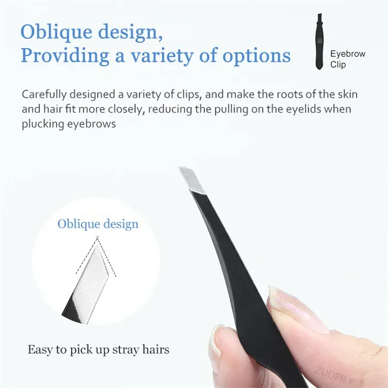 Klips do brwi i powiek, naklejki na powieki, pęseta ze stali nierdzewnej do rzęs, narzędzia do makijażu, pęseta z ukośną końcówką do usuwania włosów, narzędzia kosmetyczne.