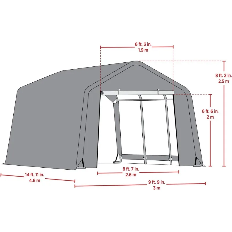 ขนาด10 'x 15' x 8 'ที่เก็บของกลางแจ้งทุกฤดูพร้อมฝาปิดกันน้ำสีเขียว