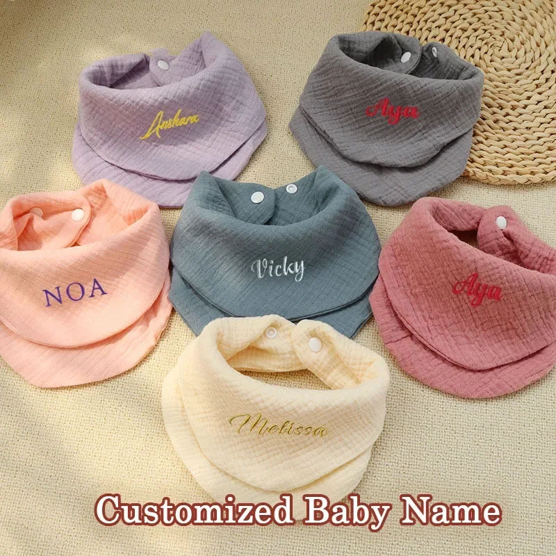 

Personalized Baby Bib Cotton Gauze Saliva Towel Waterproof Apron Newborn Burp Cloth Bandana Feeding Drool Custom Baby Bib Gift