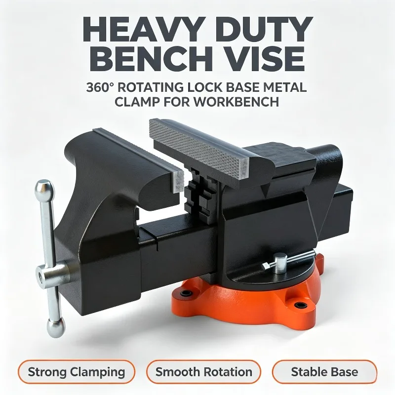 6 Inch Ductile Iron Bench Vise 360° Rotating Lock Base, Manual Jaw Bearing Component For Industrial Workbench