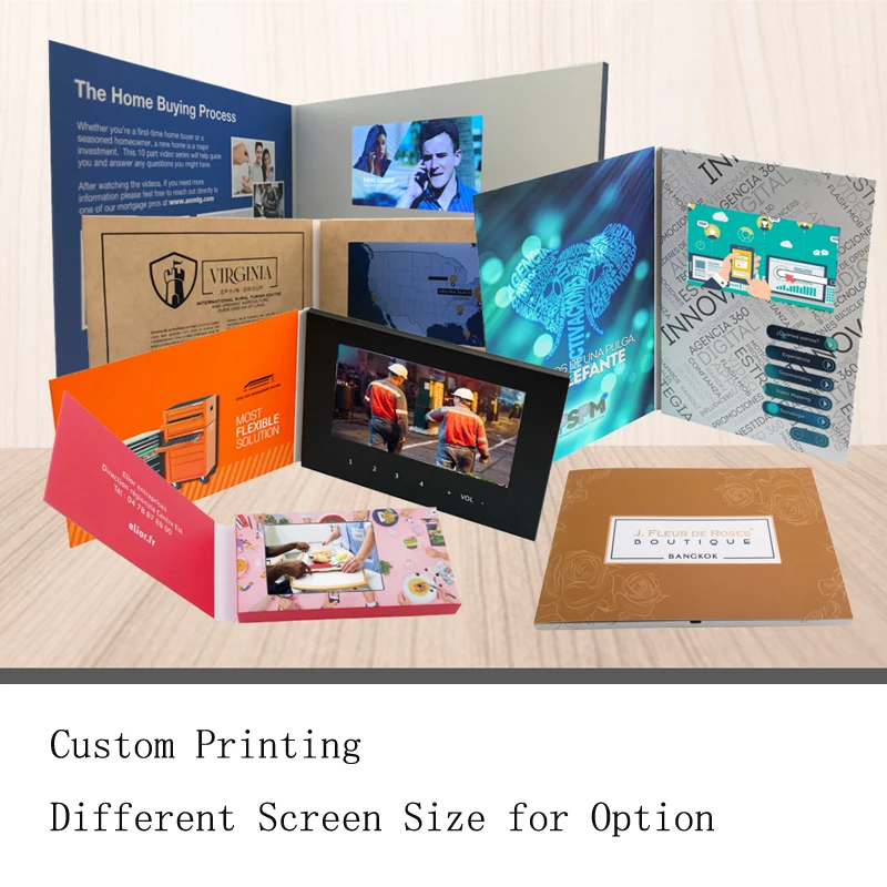 custom.10 inch lcd video booklet video brochure white cardboard brochure with lcd screen video player