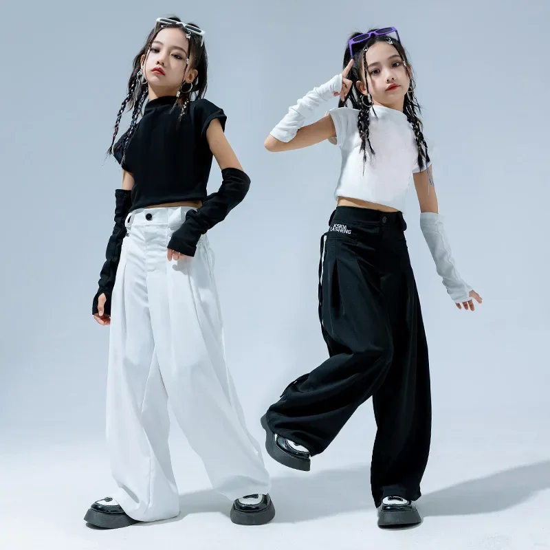 Fashion T Shirt Pants Children Ballroom Street Dance Wear for Girls Dancewear Outfits Dancing Clothes Jazz Hip Hop Costumes Suit