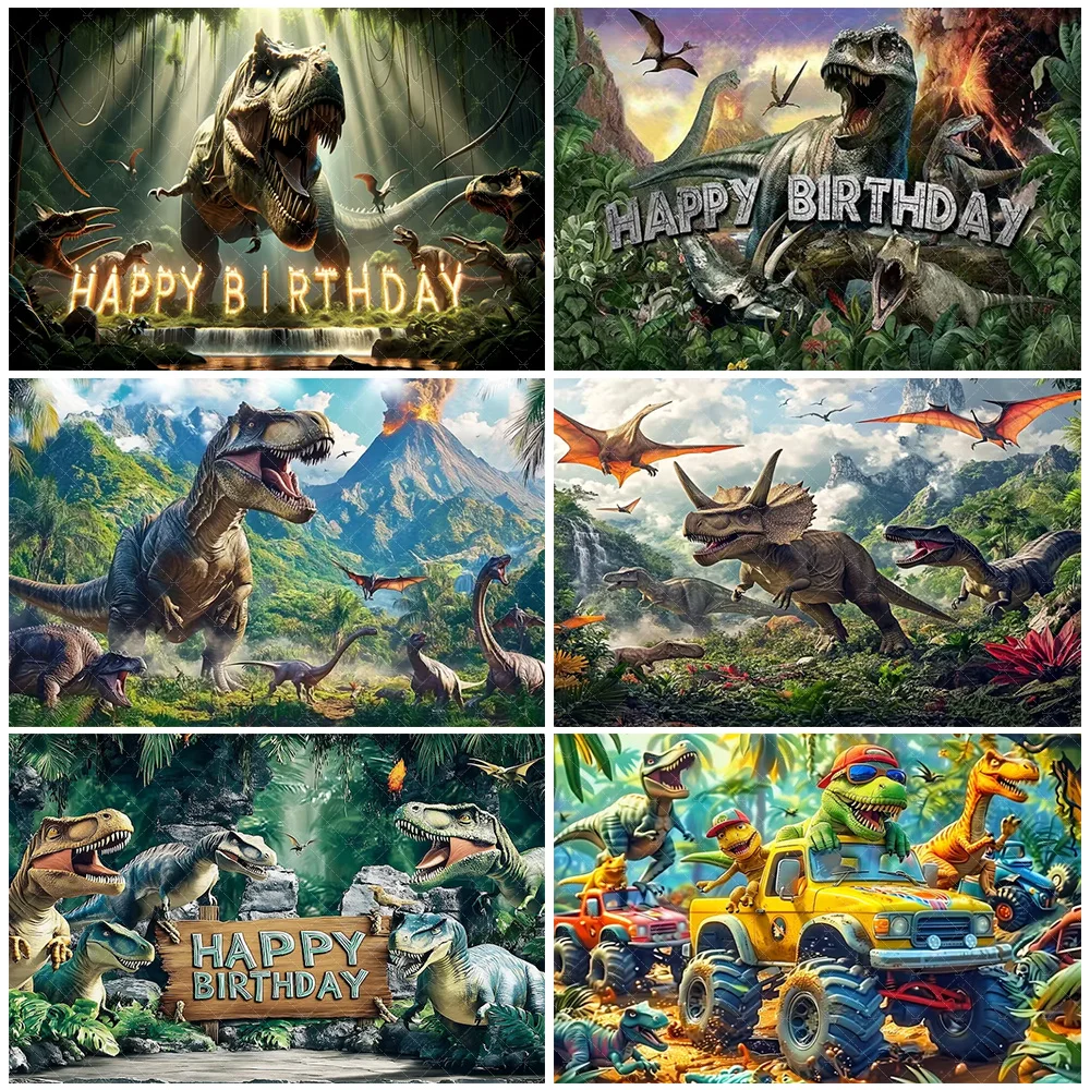 

Dinosaur Boy Birthday Backdrop Tropical Jungle Photo Background Jurassic World Party Decor Prehistoric Scene BabyShower Supplies