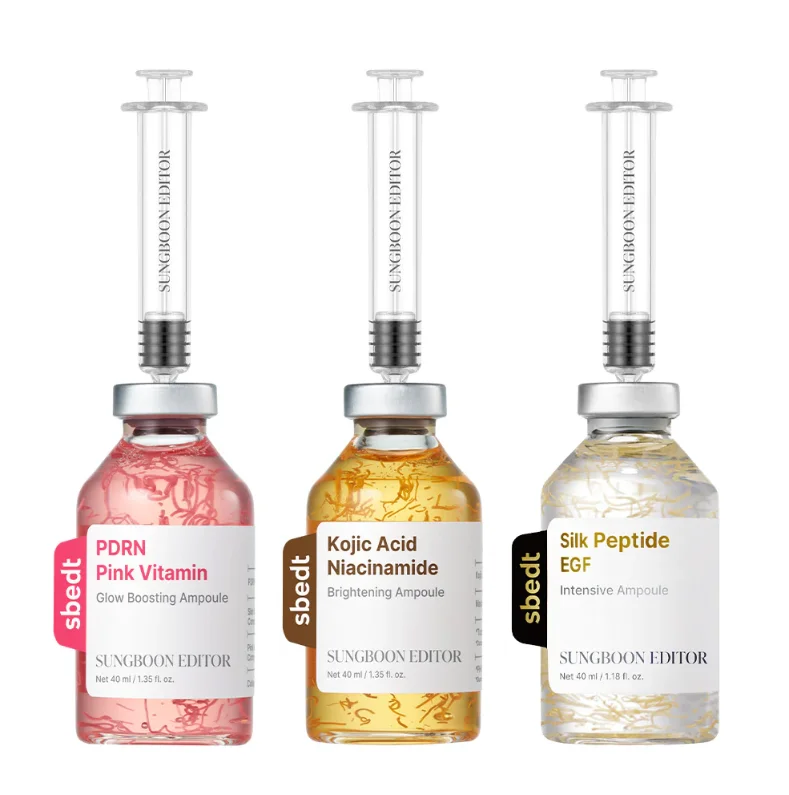 Ampolla Iluminadora con Vitamina Rosa PDRN de 40 ml, Set de Esencia Editor Sungboon, Ácido Kójico, Niacinamida, Suero Lifting con Péptidos de Seda y Oro 24K