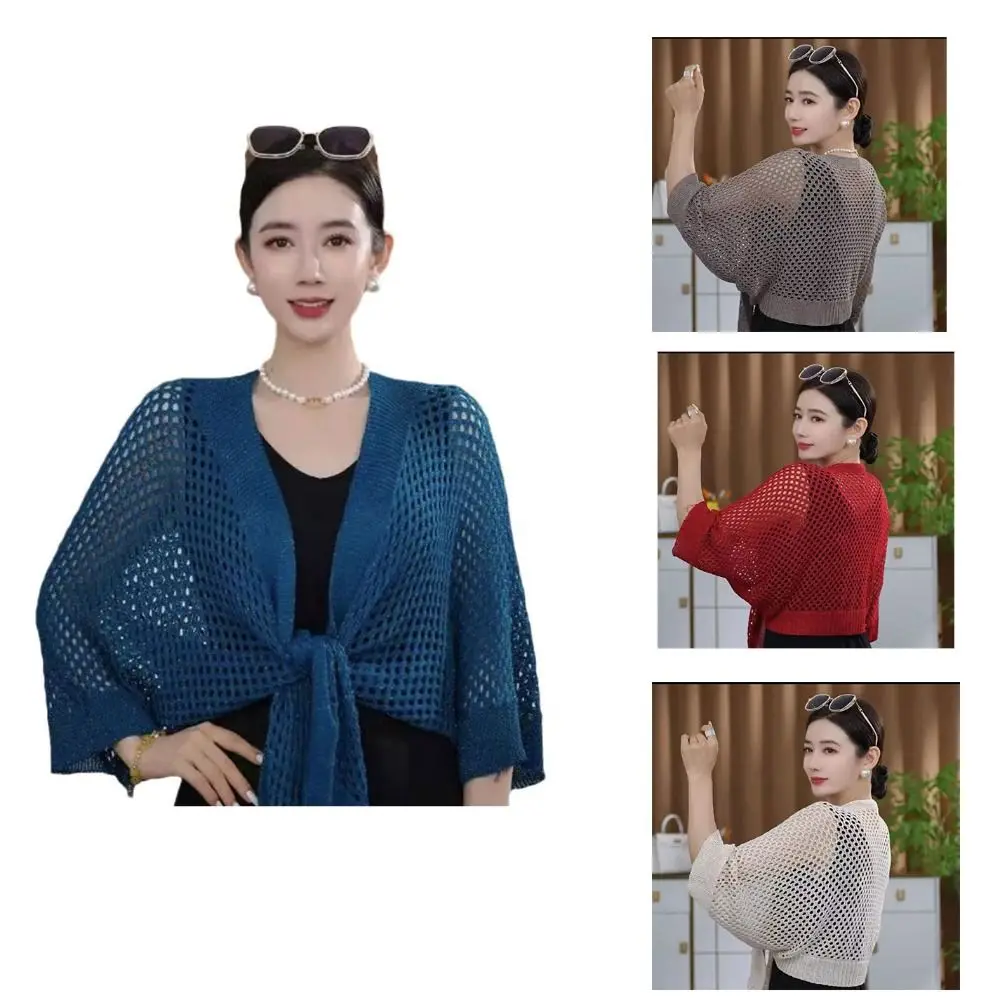 Fashion Casual Butterfly Sleeve Hollow Cape Hollow Out Cardigan Knitted Cardigan Capes Knit Sun Protection Cape