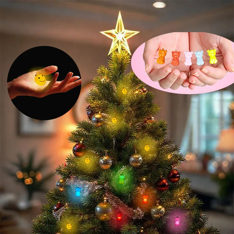 

Рождественская теплая светящаяся сцена, украшения из блестящего медведя и смайлика, мгновенное повесить, мгновенное сияние, набор праздничной атмосферы