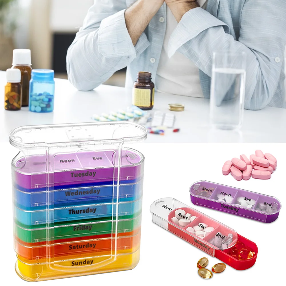 Pill Classify Box 28 Grids 7 Days 4 Times a Day Pills Storage Container Portable Capsules Vitamins Organizer Travel Old Man Chil