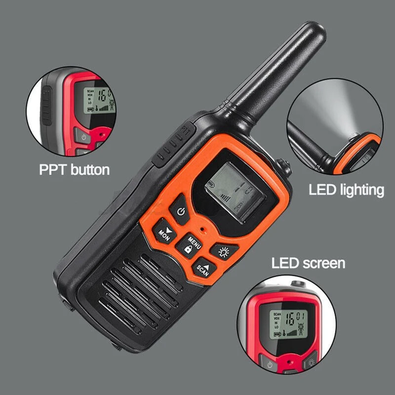 2Pcs Handheld Walkie Talkie Radio 22 Channels Set 10 Km Uhf 400-470 Mhz Dual Band Long Range Communication Transceiver