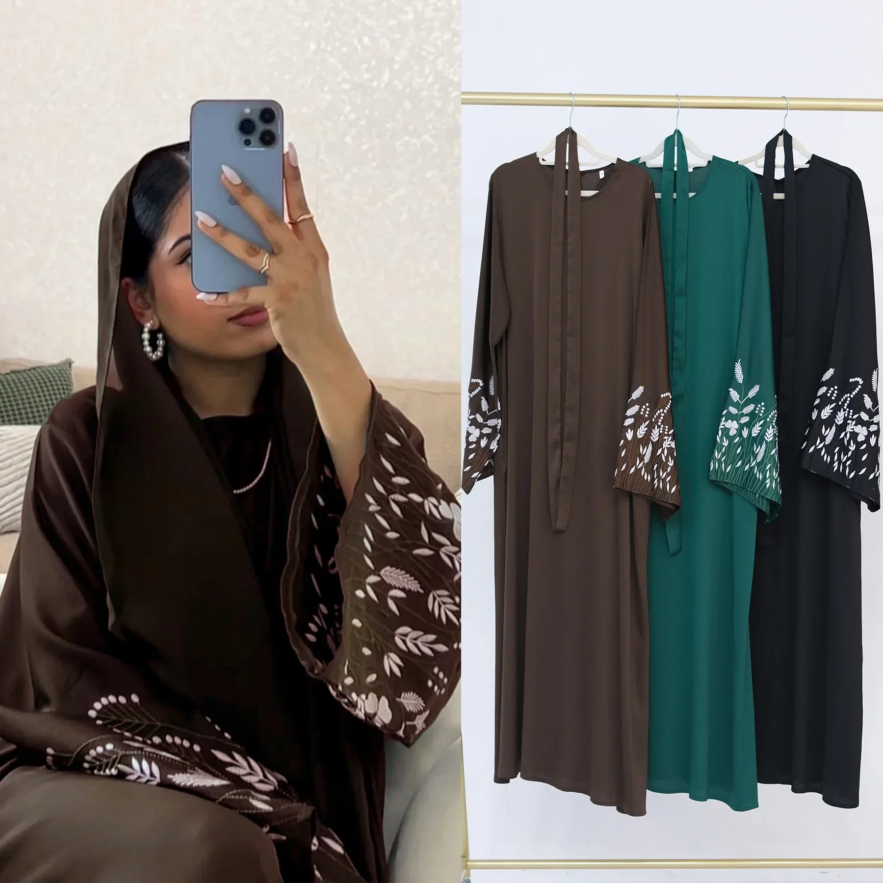 

Leaves Embroidery Abayas for Women Muslim Kaftan Turkey Eid Djellaba Ramadan Dubai Islam Clothing Caftan Arab Robe Musulmane New