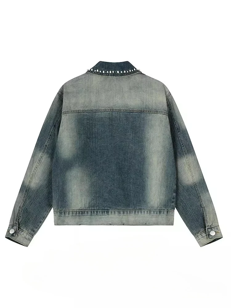 Men Women 2025 Autumn New Loose Versatile Denim Coats Handsome Trendy Jackets American Style Retro Beaded Design Denim Jackets
