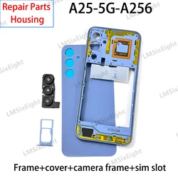 Full Phone Housing A25 Case For Samsung Galaxy A25 A256 Middle Frame Battery Back Cover Rear Door Sim Slot Tray Camera Len Parts