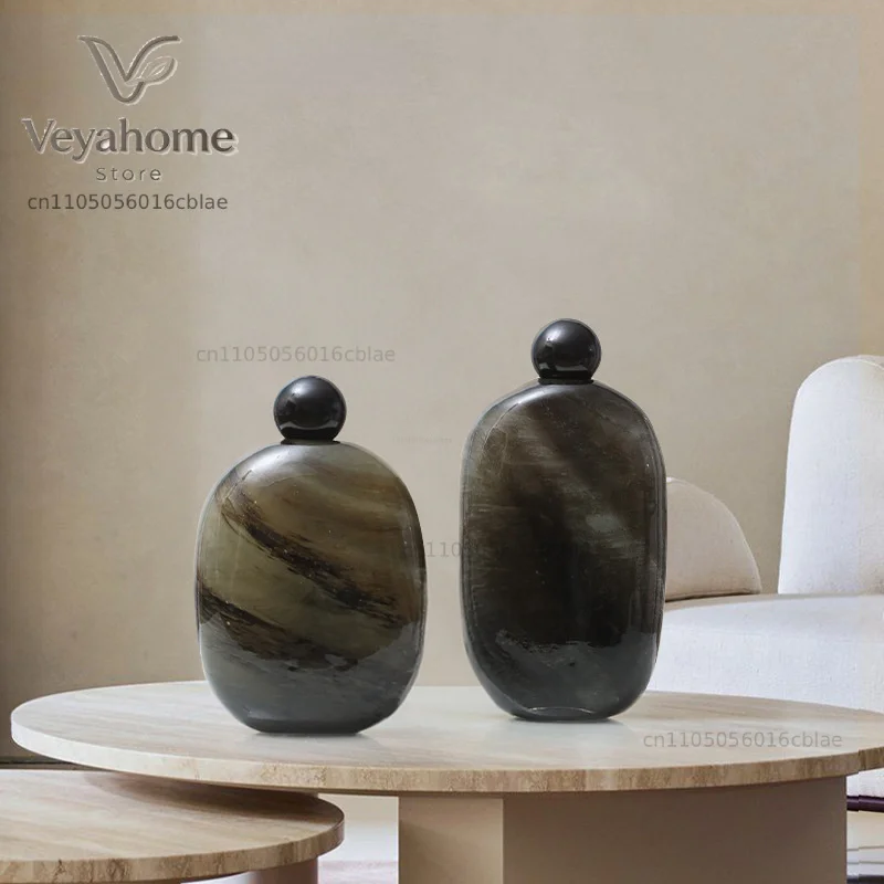 Glass Vase Oval Pebble Ball Cap Marbling Geometric Ware Terrarium Floral Arrangement Accessories Flower Vase Home Decoration