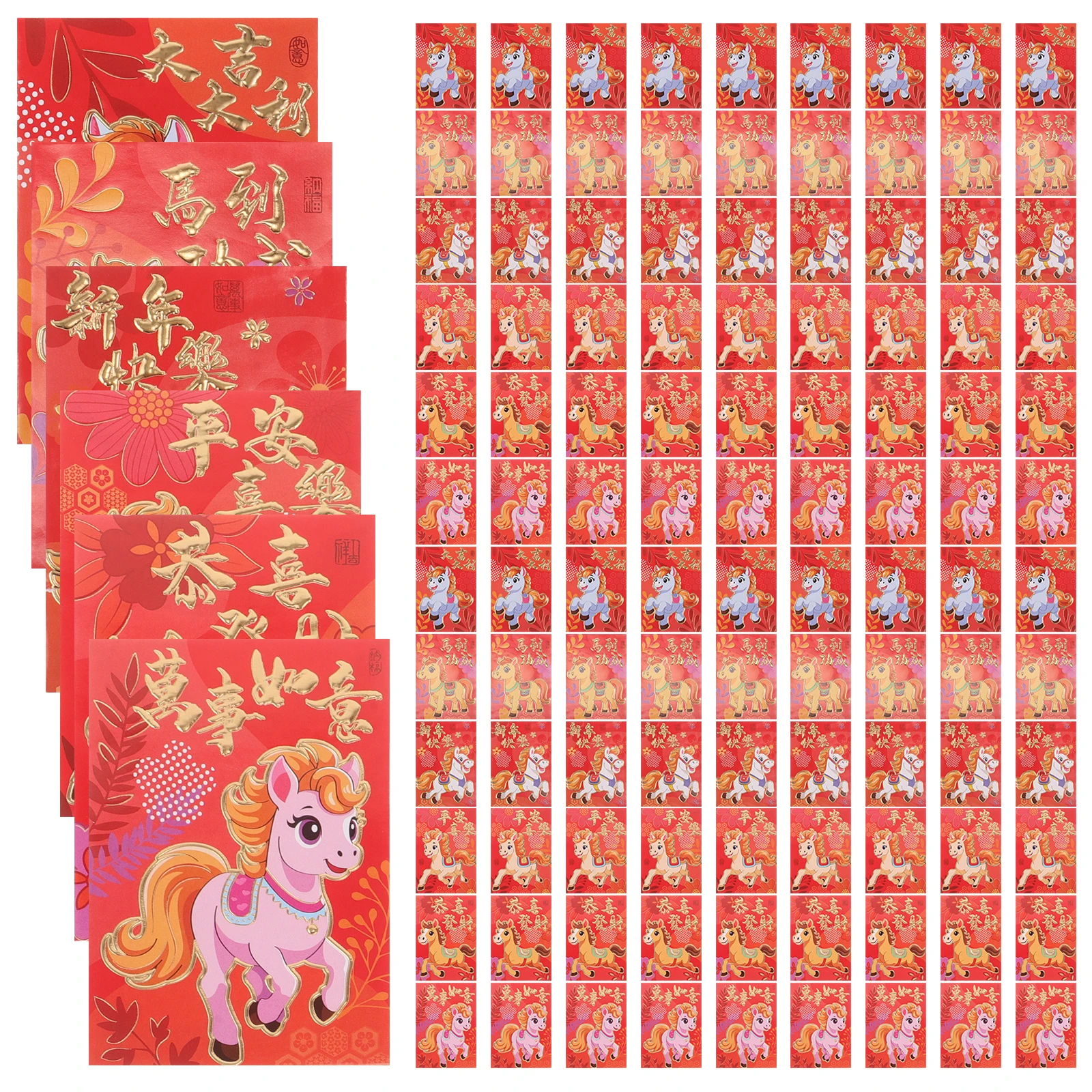 

300 pcs Chinese New Red Envelopes Year Of Horse 2026 Creative Design Festival Lucky Money Pockets Elegant Wedding Family