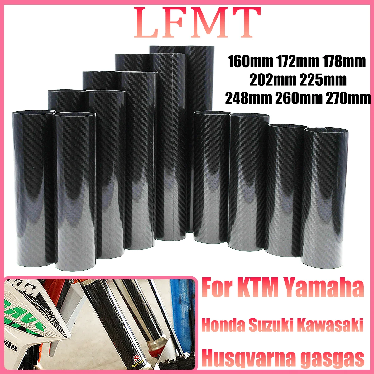 

For Honda Yamaha Kawasaki KTM Suzuki CRF CR YZF EXC SXF XC XCF XCW Motorcycle 160-270mm Front Fork Wraps Carbon Fiber Protectors