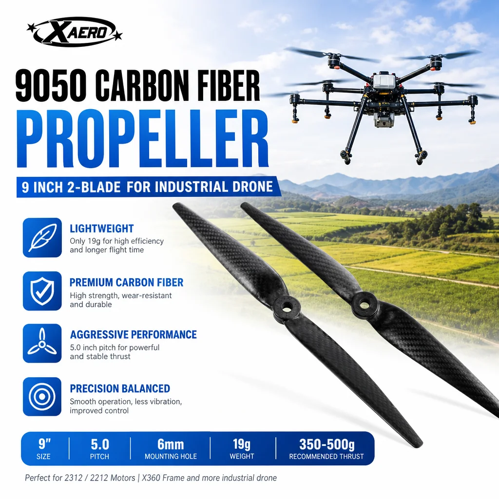 XAERO 9 inch 9050 Carbon Fiber 2-Blade Propeller for 2312 2212 Motor X360 Frame