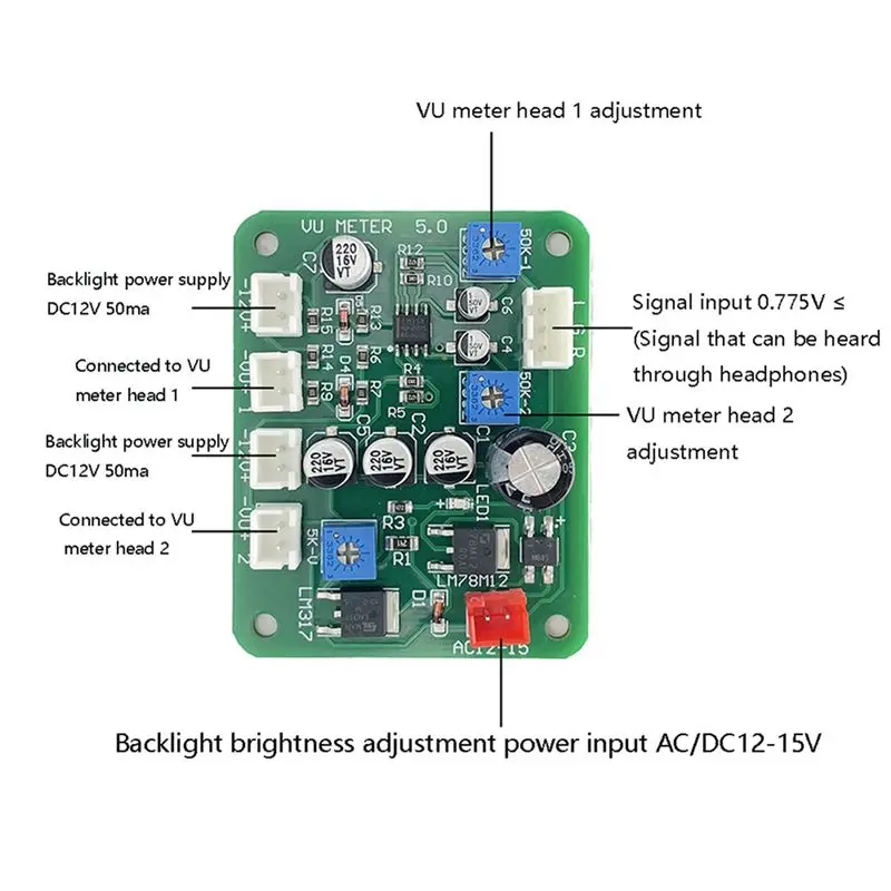 A42T-VU Level Audio Meter Stereo Amplifier Board+2Pcs VU Meter 9-12V DC Stereo Amplifier Board Level Indicator Durable - view 2