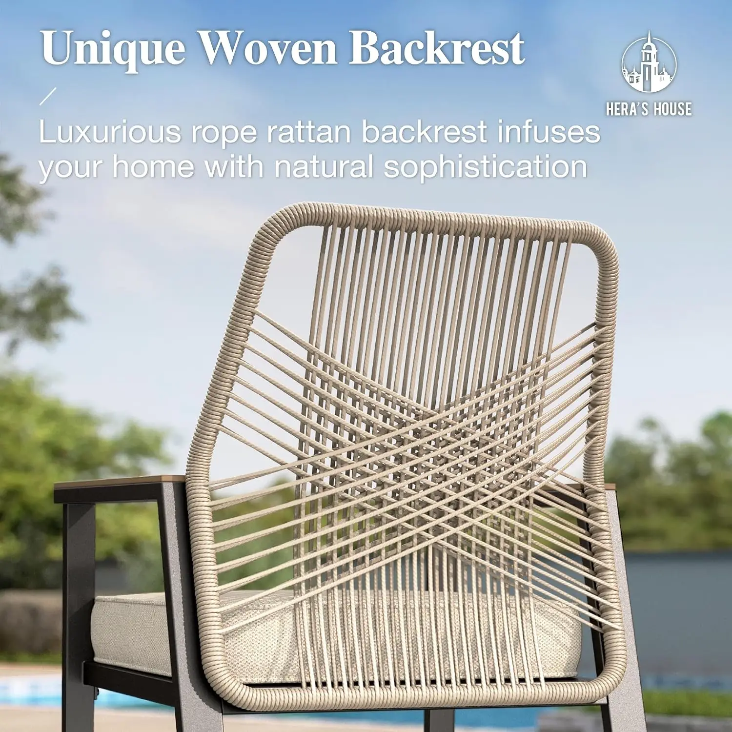 Wicker Bar Stools Set, 3 Pieces Counter Height Patio Furniture with Rattan Backrest, 27